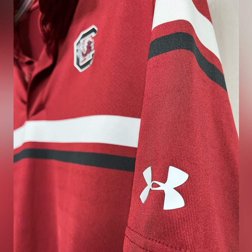 Under Armour South Carolina Gamecocks Polo XL HeatGear Red NCAA Gameday Shirt - Picture 3 of 8
